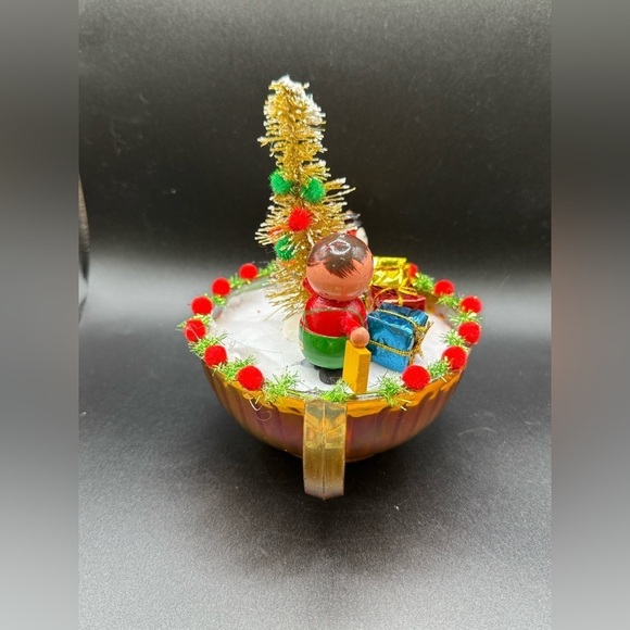 OOAK Christmas Assemblage Decor Vintage Wooden Ornaments and Carnival Glass - Picture 3 of 7